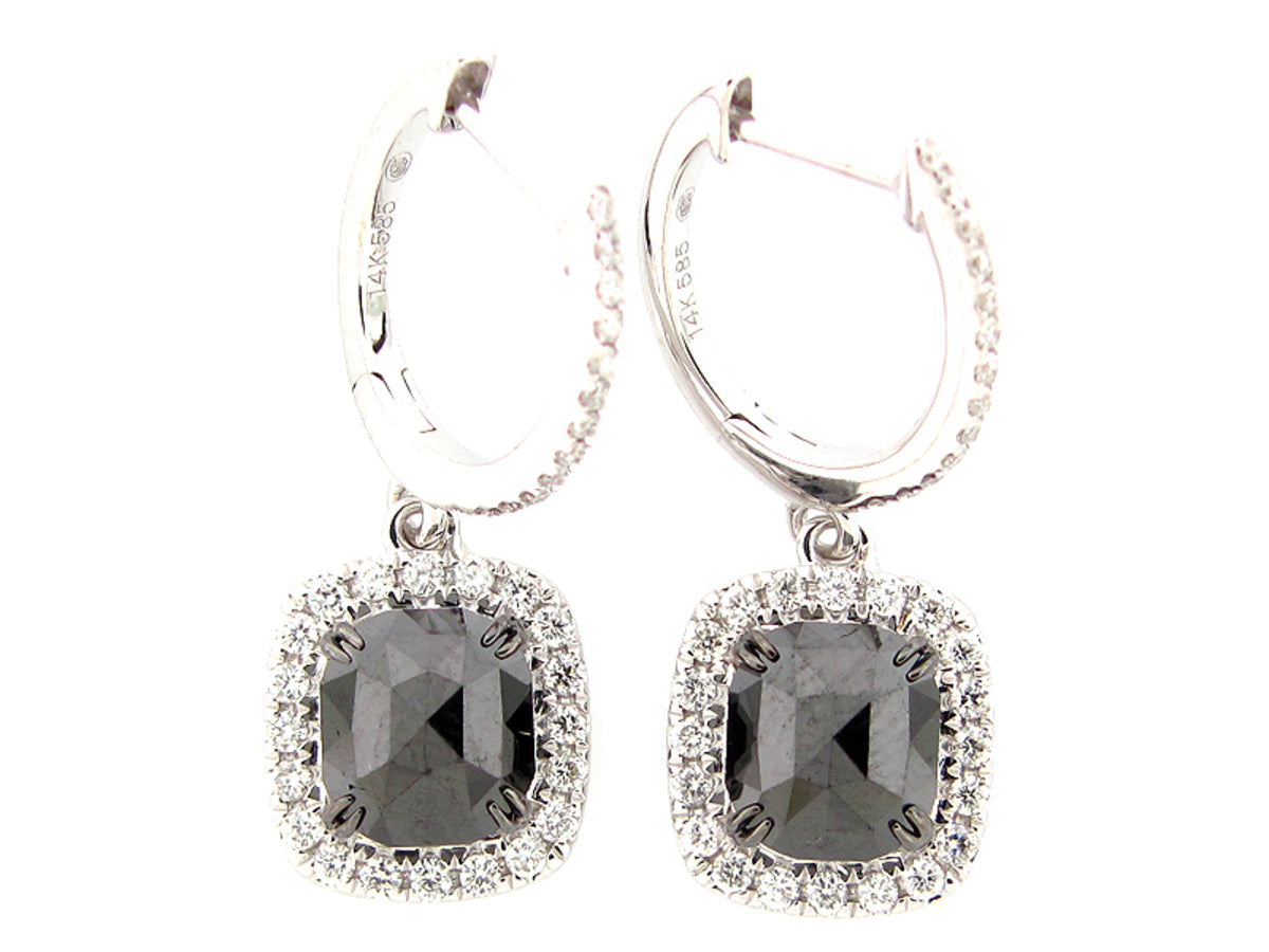 ROSE CUT BLACK & WHITE DIAMOND EARRING, 14KW (R)