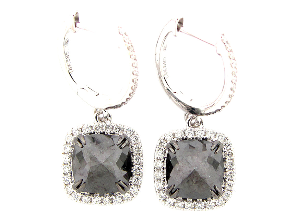 ROSE CUT BLACK & WHITE DIAMOND EARRING, 14KW (R)