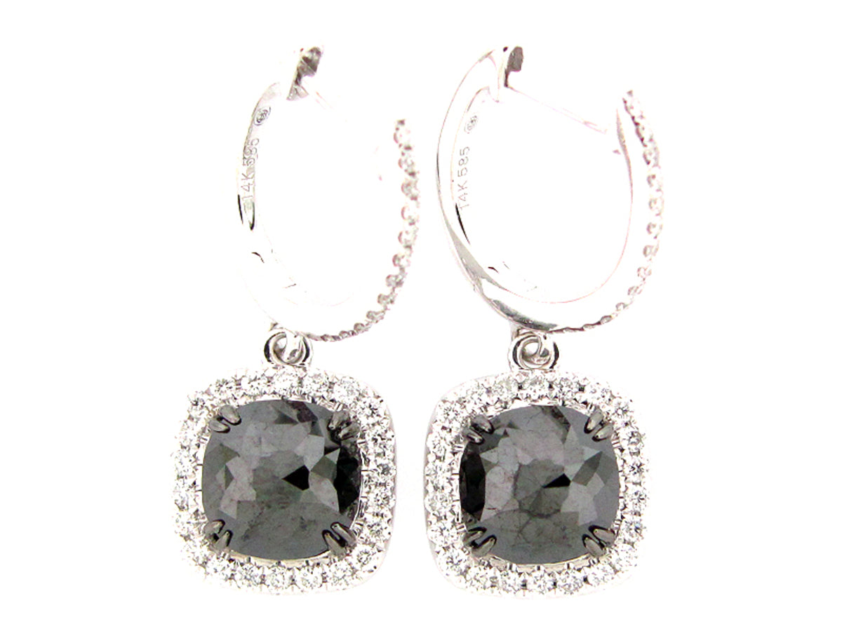 ROSE CUT BLACK & WHITE DIAMOND EARRING, 14KW (R/N)