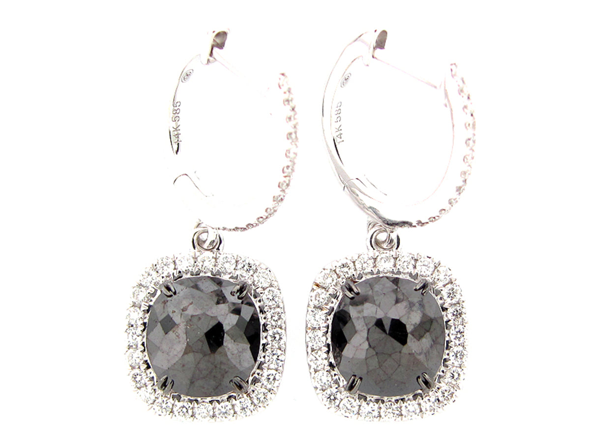 ROSE CUT BLACK & WHITE DIAMOND EARRING, 14KW (R)