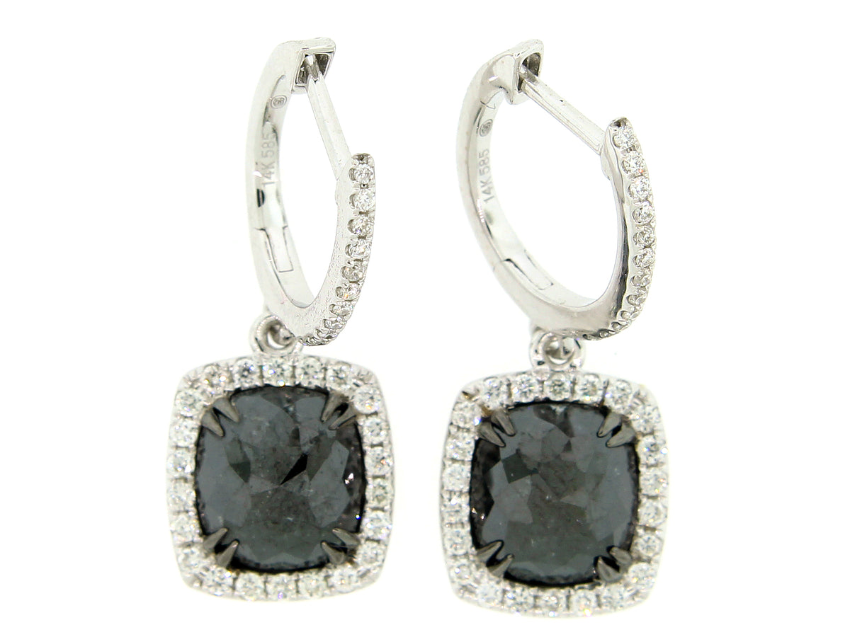 ROSE CUT BLACK & WHITE DIAMOND EARRING, 14KW (R/N)
