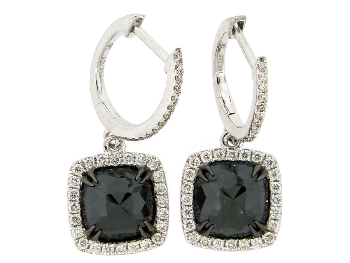 ROSE CUT BLACK & WHITE DIAMOND EARRING, 14KW (R)
