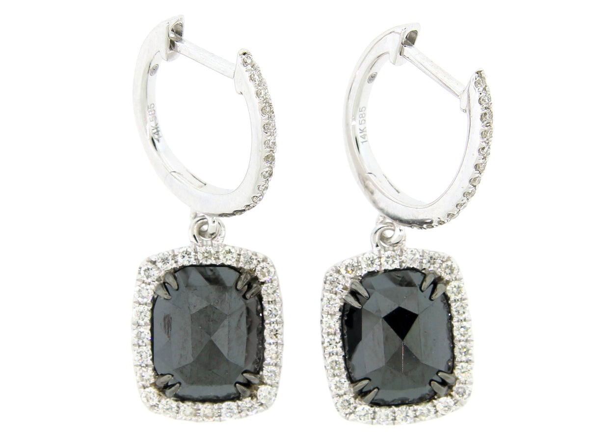 Rose Cut Black White Diamond Earring, 14kw (R/N)