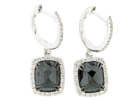 Rose Cut Black White Diamond Earring, 14kw (R/N)