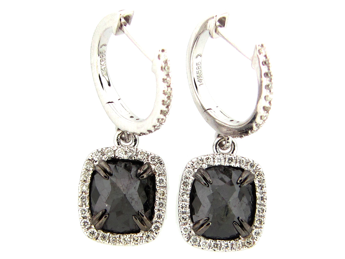 ROSE CUT BLACK & WHITE DIAMOND EARRING, 14KW (R/H)