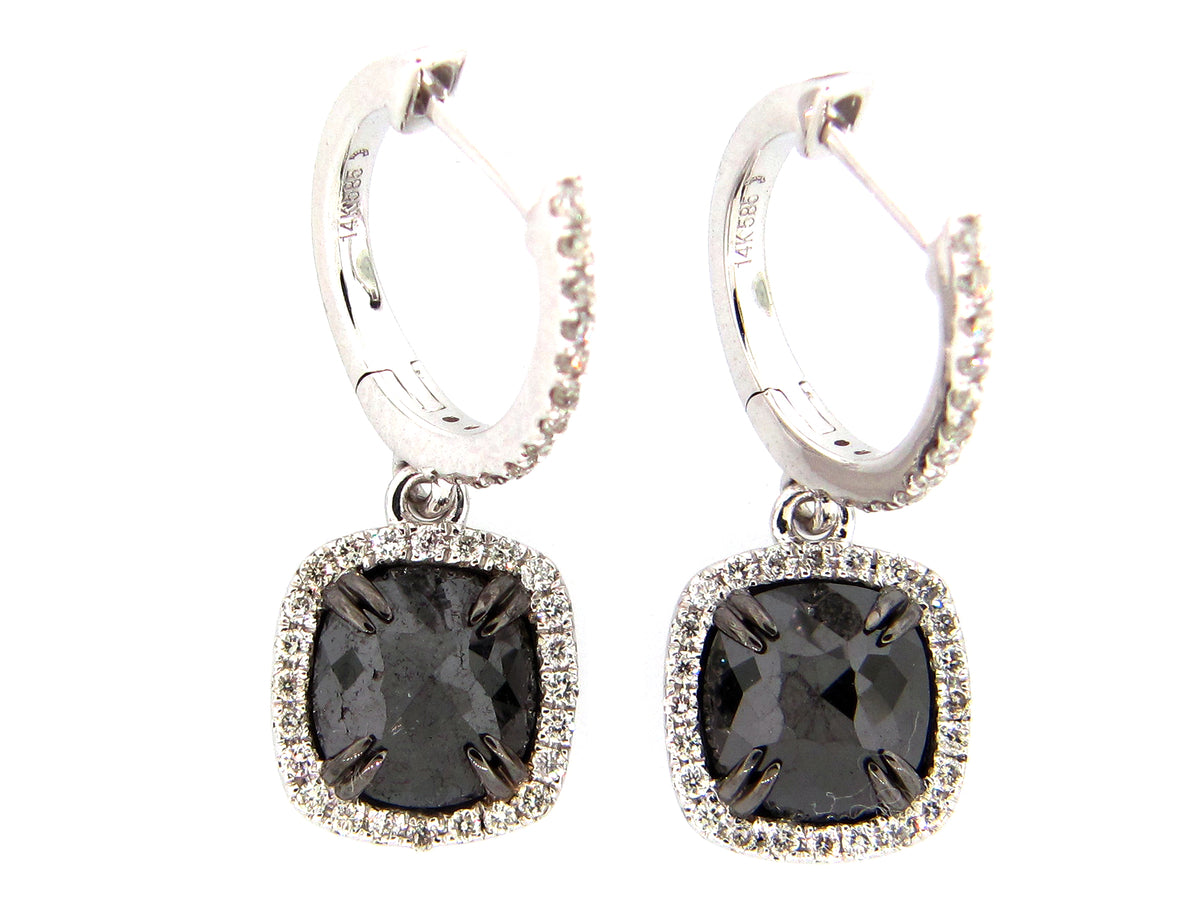 ROSE CUT BLACK & WHITE DIAMOND EARRING, 14KW (R)