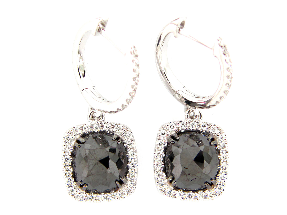 ROSE CUT BLACK & WHITE DIAMOND EARRING, 14KW (R)