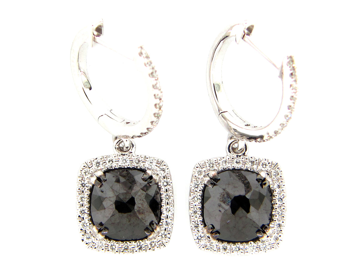 ROSE CUT BLACK & WHITE DIAMOND EARRING, 14KW (R)
