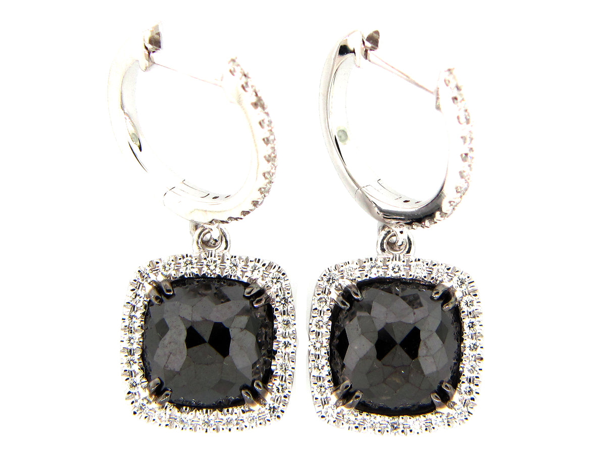 ROSE CUT BLACK & WHITE DIAMOND EARRING, 14KW (R)