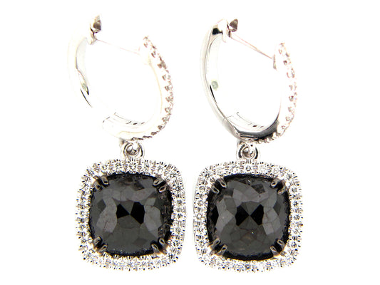 Rose Cut Black White Diamond Earring, 14kw (R)