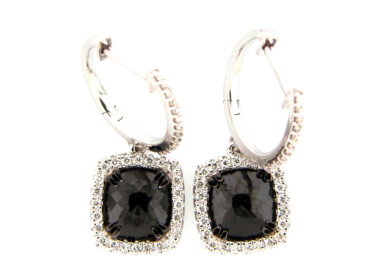 ROSE CUT BLACK & WHITE DIAMOND EARRING, 14KW (R)