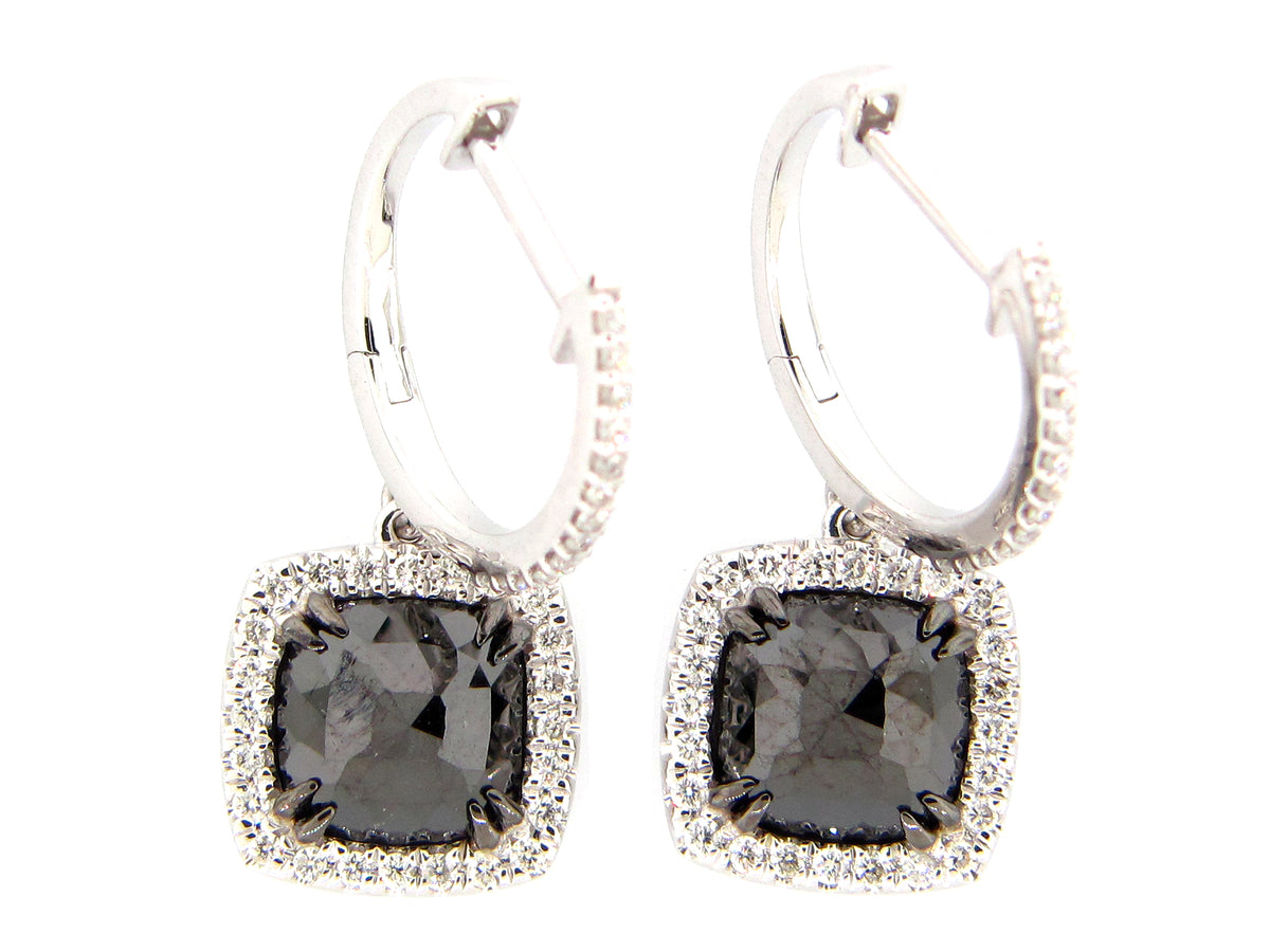ROSE CUT BLACK & WHITE DIAMOND EARRING, 14KW (R)
