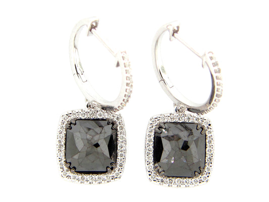 Rose Cut Black White Diamond Earring, 14kw (R)
