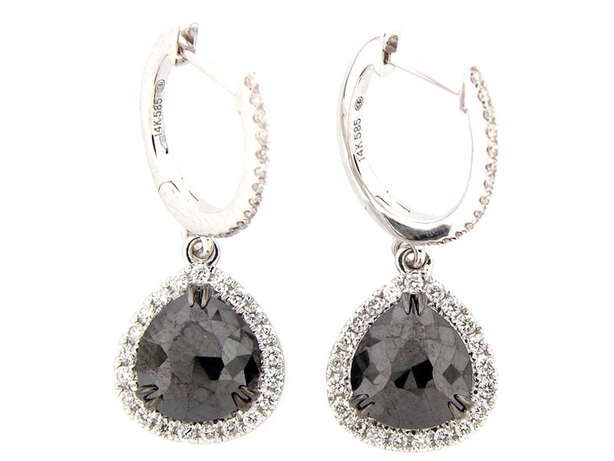 ROSE CUT BLACK & WHITE DIAMOND EARRING, 14KW (R/N)