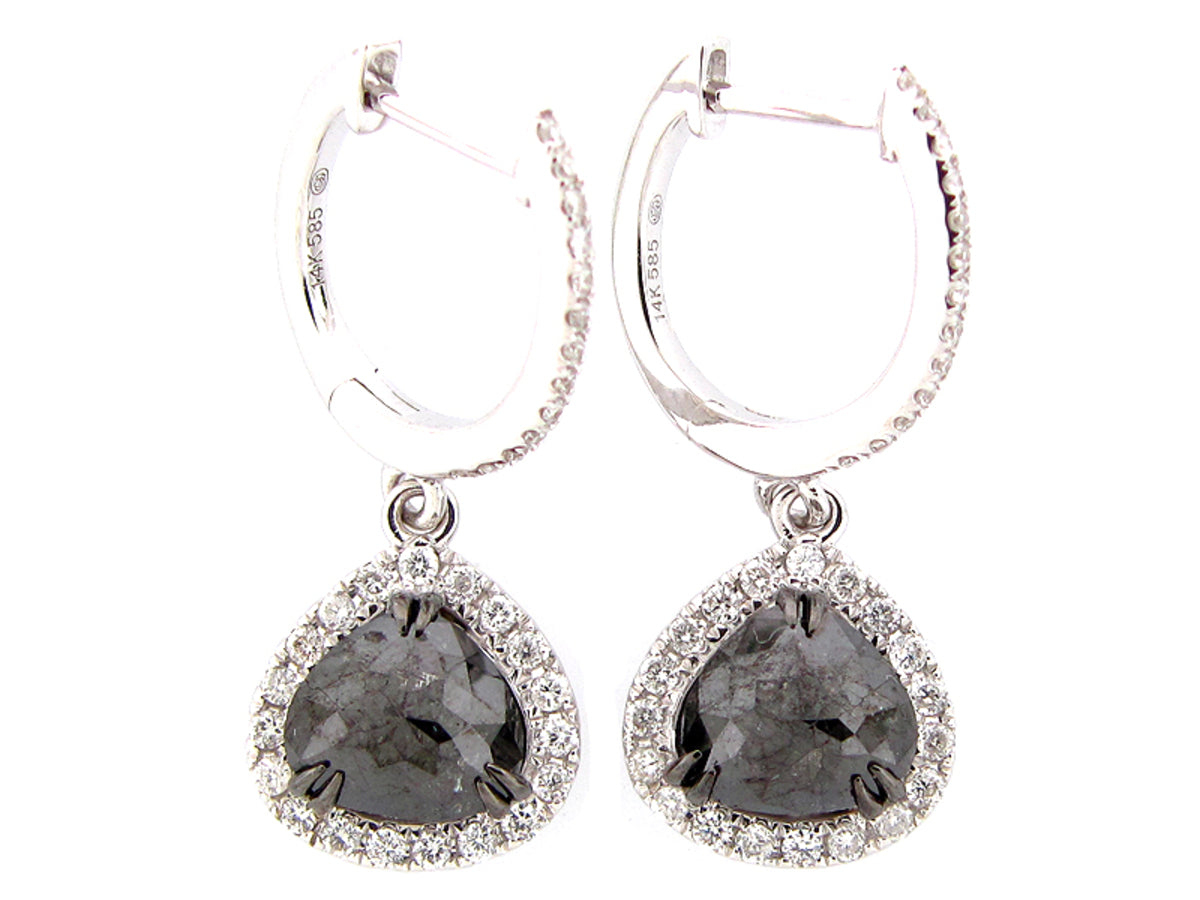 ROSE CUT BLACK & WHITE DIAMOND EARRING, 14KW (R/N)