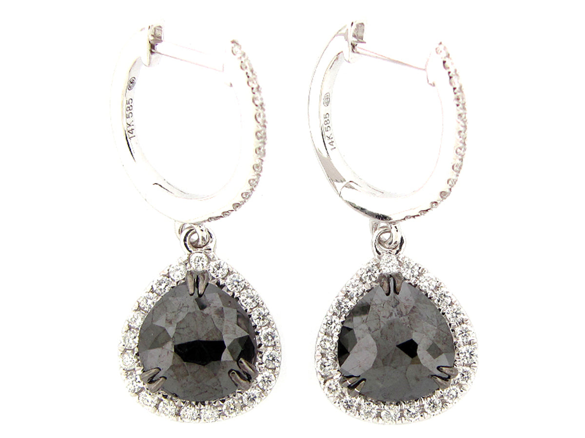 ROSE CUT BLACK & WHITE DIAMOND EARRING, 14KW (R/N)