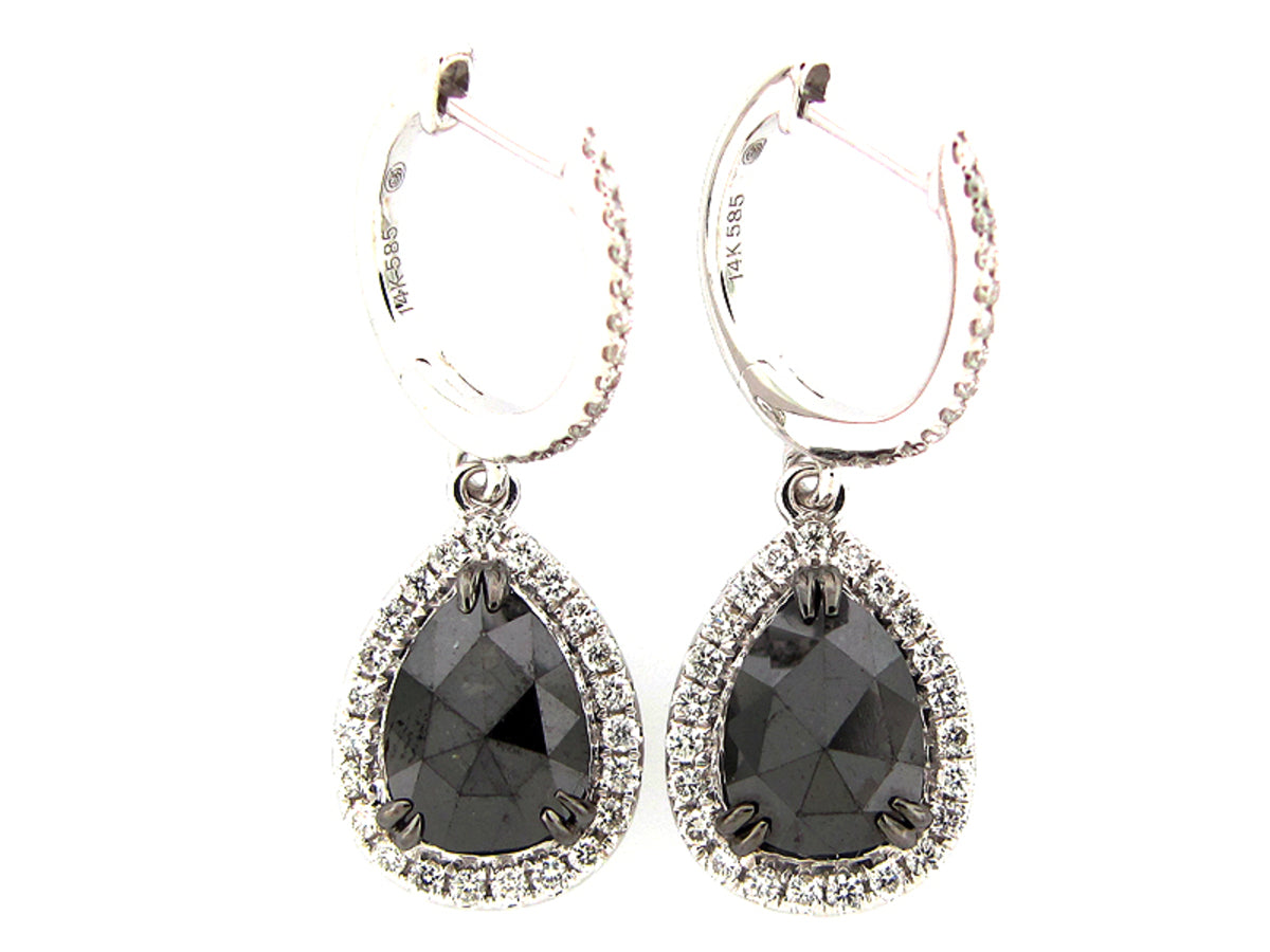 ROSE CUT BLACK & WHITE DIAMOND EARRING, 14KW (R/N)