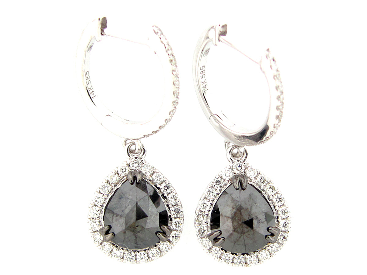 ROSE CUT BLACK & WHITE DIAMOND EARRING, 14KW (R)