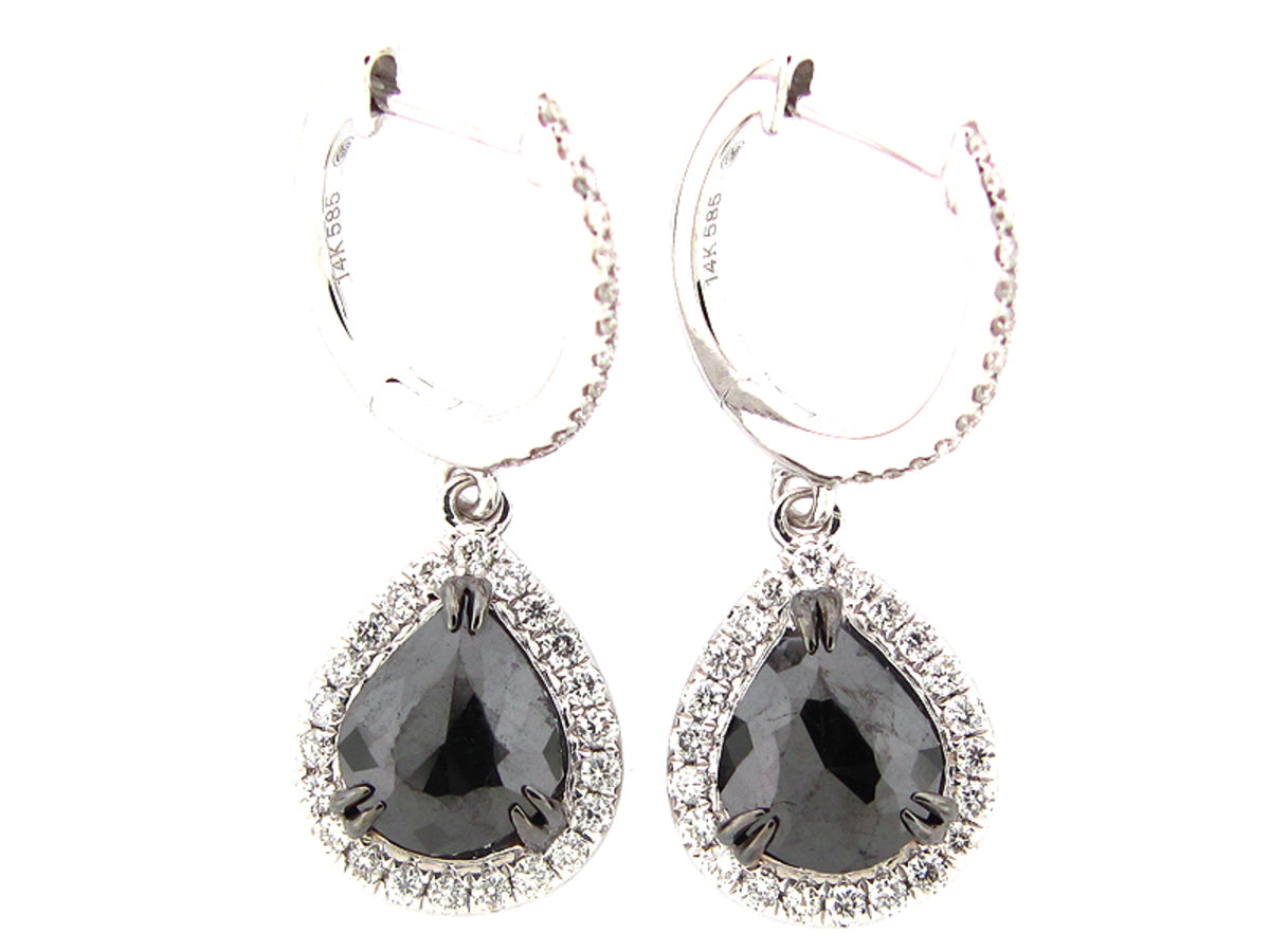 ROSE CUT BLACK & WHITE DIAMOND EARRING, 14KW (R)