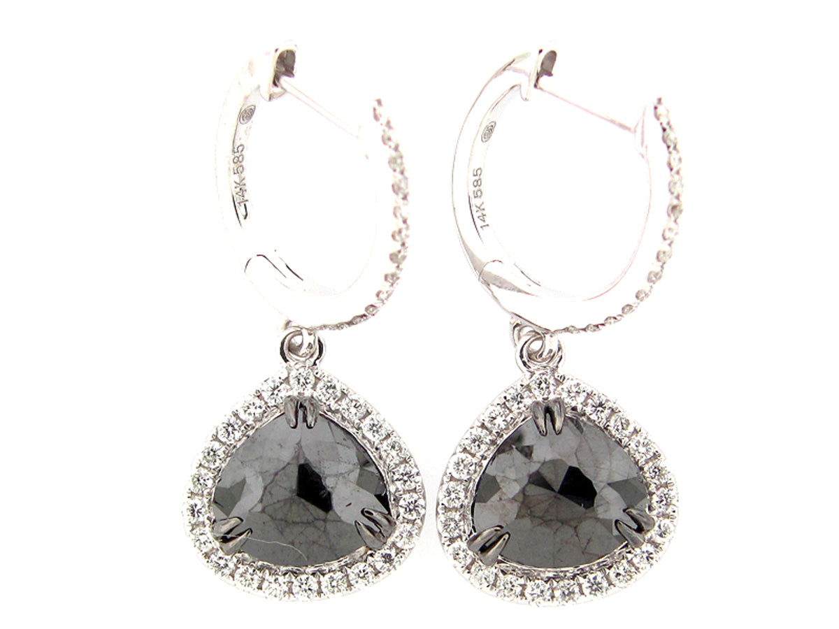 ROSE CUT BLACK & WHITE DIAMOND EARRING, 14KW (R)