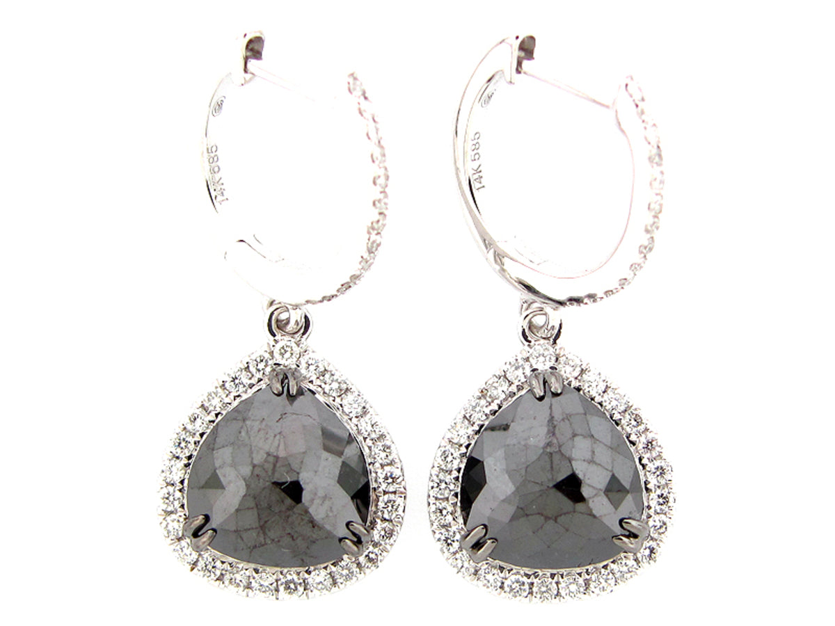 ROSE CUT BLACK & WHITE DIAMOND EARRING, 14KW (R/N)