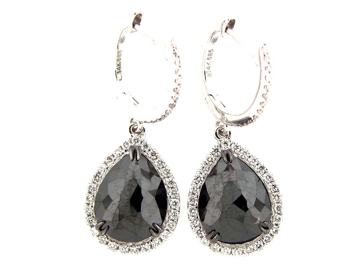ROSE CUT BLACK & WHITE DIAMOND EARRING, 14KW (R/N)