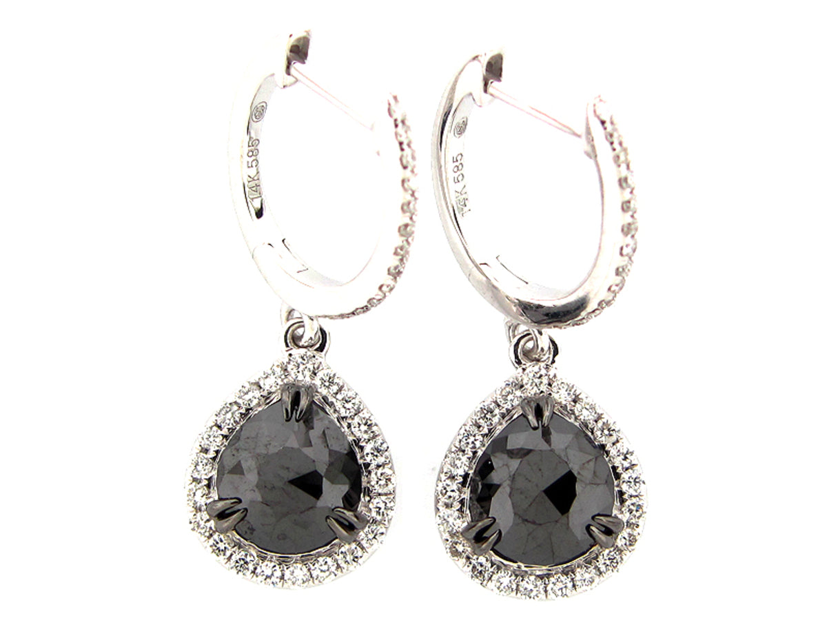ROSE CUT BLACK & WHITE DIAMOND EARRING, 14KW (R/N)