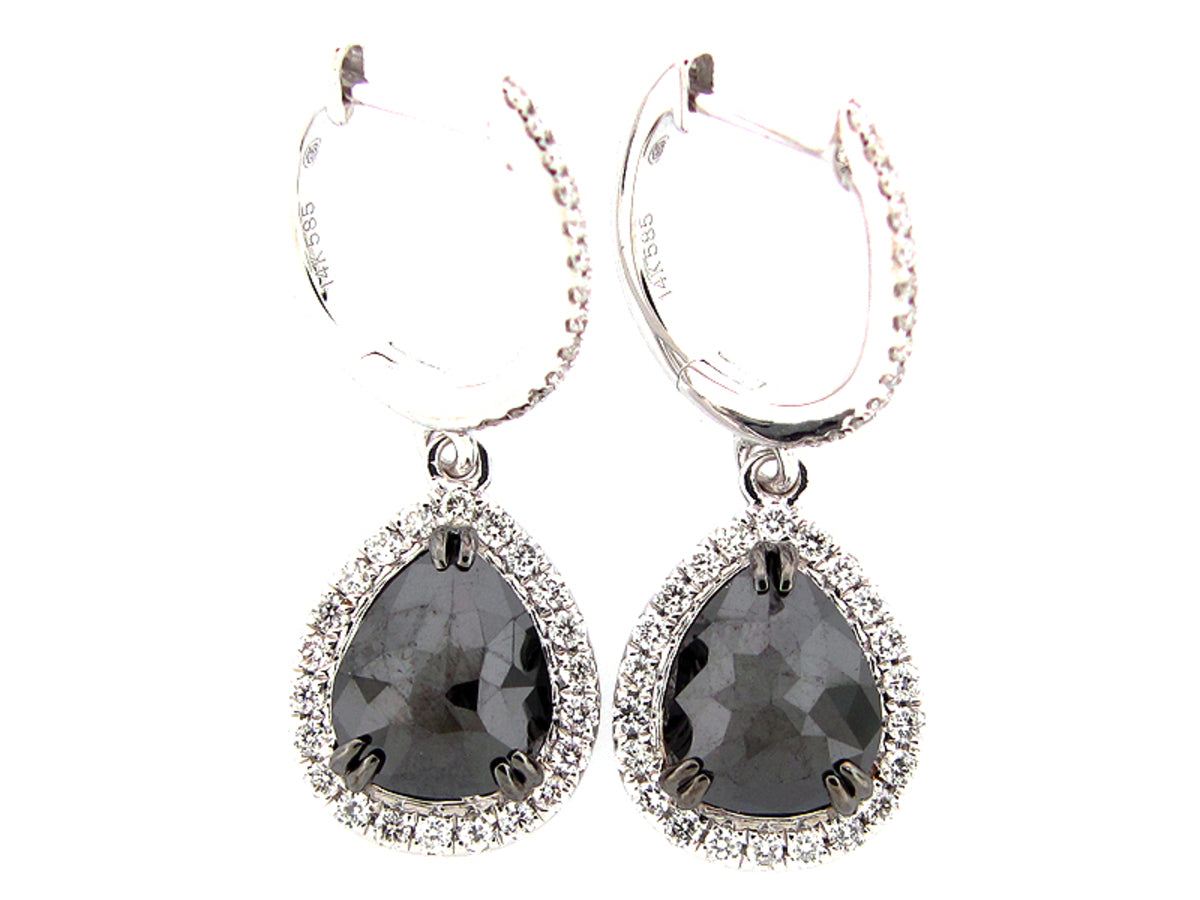 ROSE CUT BLACK & WHITE DIAMOND EARRING, 14KW (R/N)