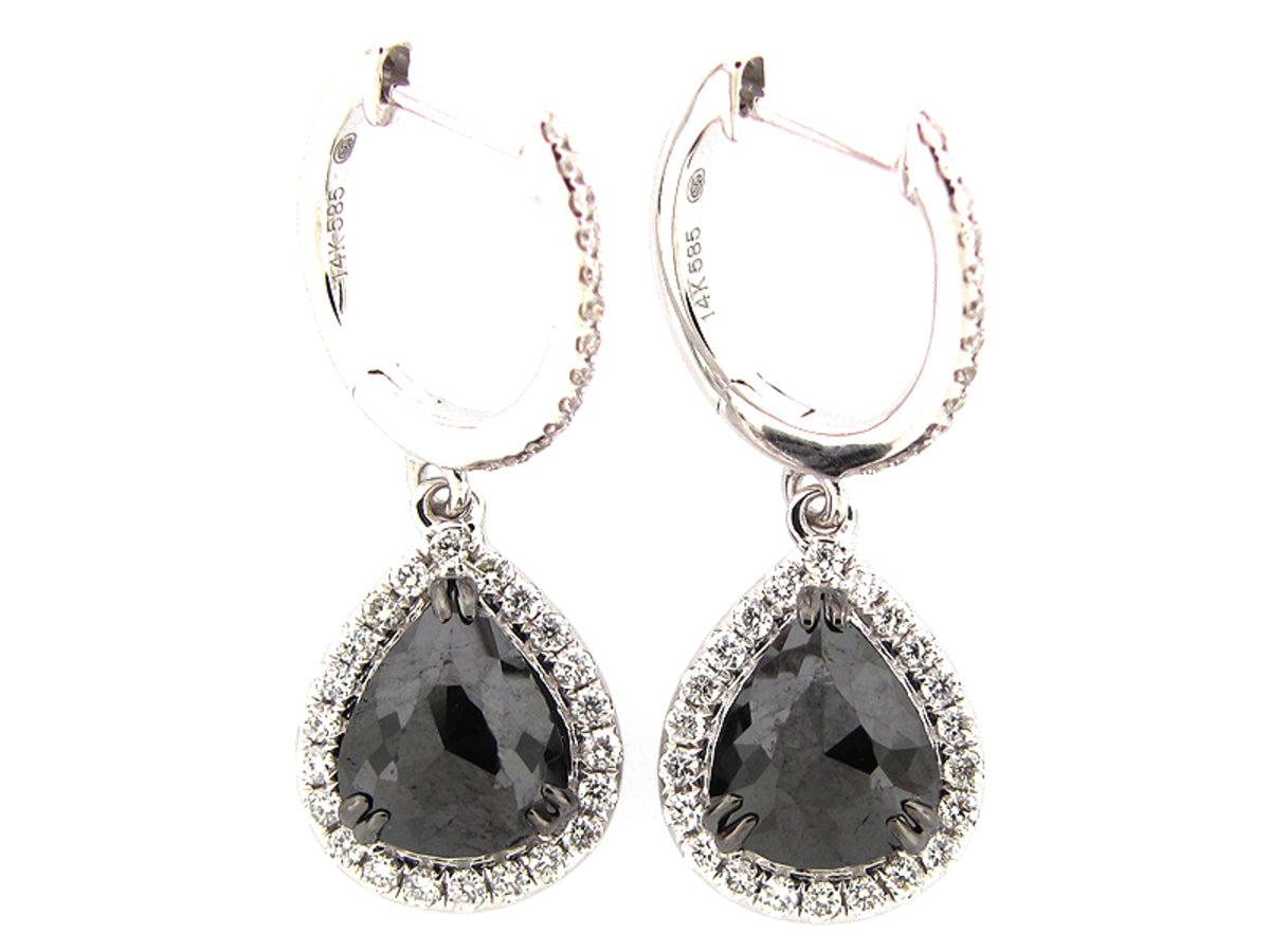 ROSE CUT BLACK & WHITE DIAMOND EARRING, 14KW (R/N)