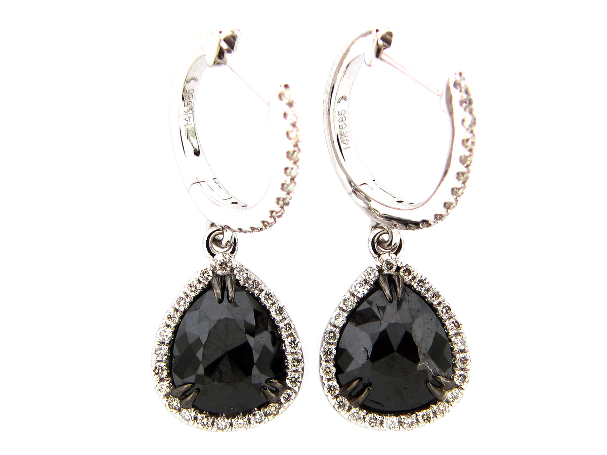 ROSE CUT BLACK & WHITE DIAMOND EARRING, 18KW (N)