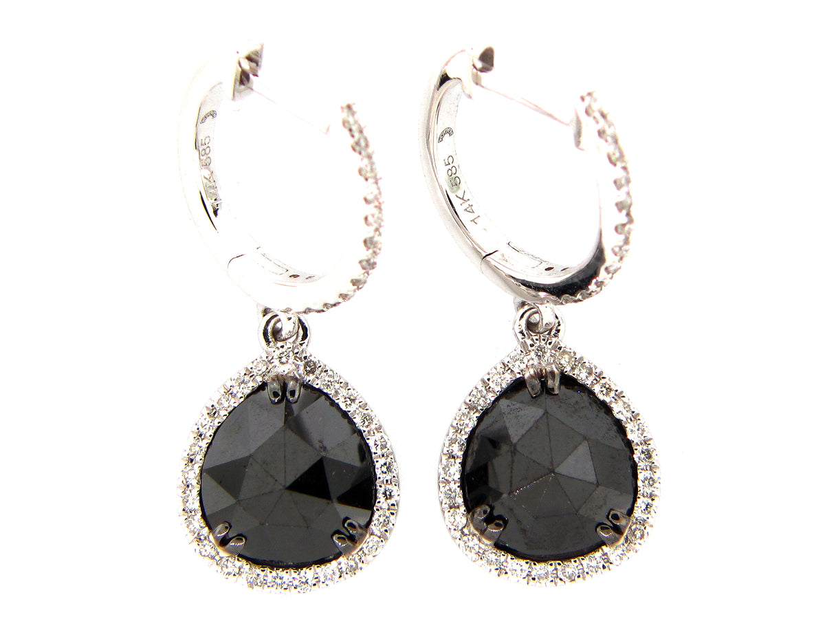 ROSE CUT BLACK & WHITE DIAMOND EARRING, 14KW (R)