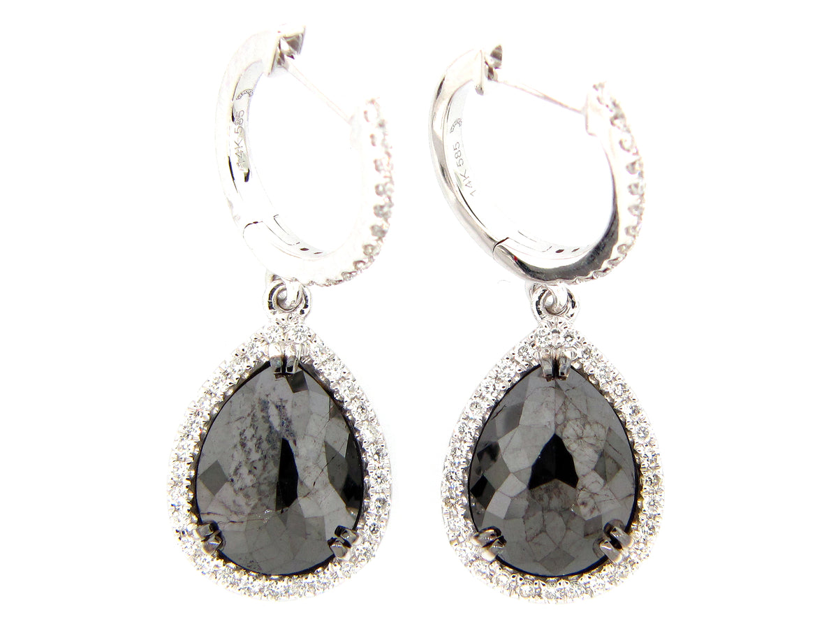 ROSE CUT BLACK & WHITE DIAMOND EARRING, 14KW (R)