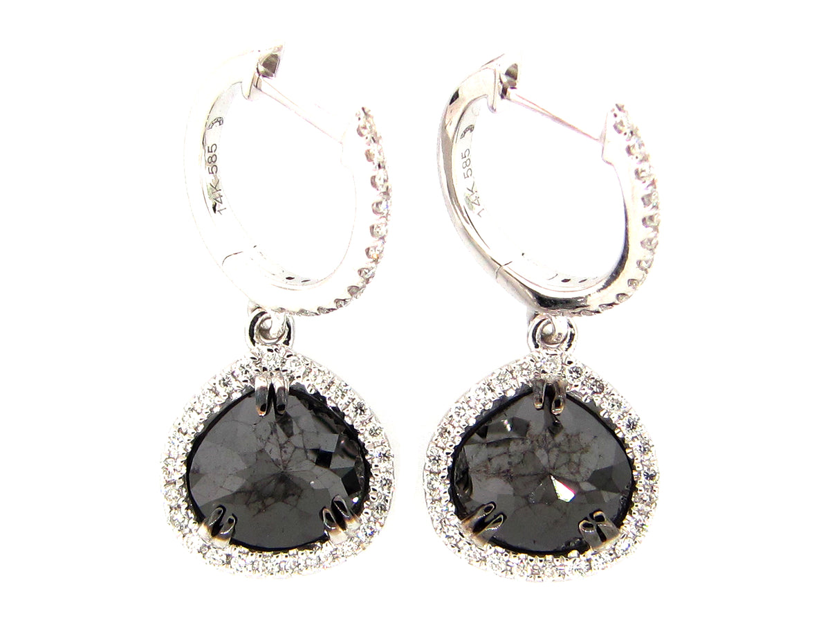 ROSE CUT BLACK & WHITE DIAMOND EARRING, 14KW (R)