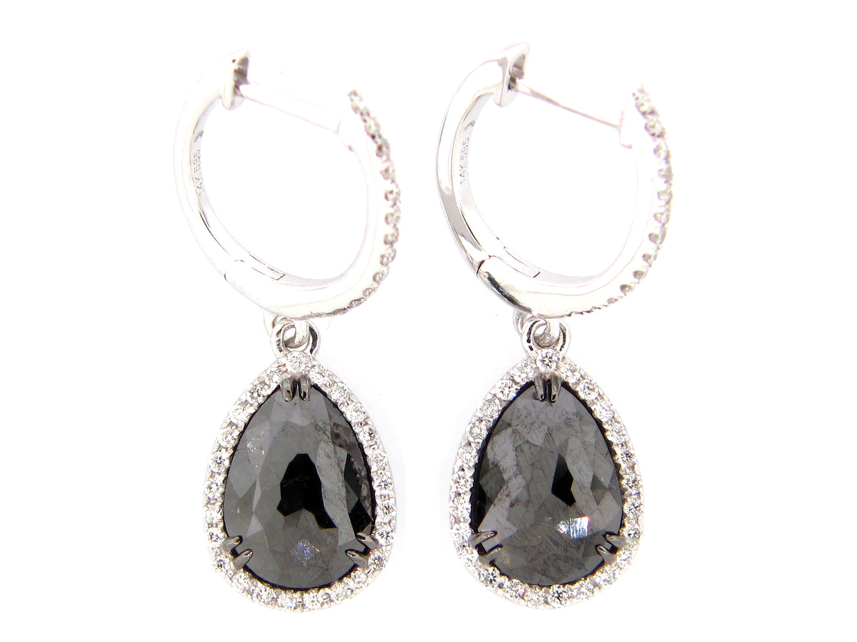 ROSE CUT BLACK & WHITE DIAMOND EARRING, 14KW (R)