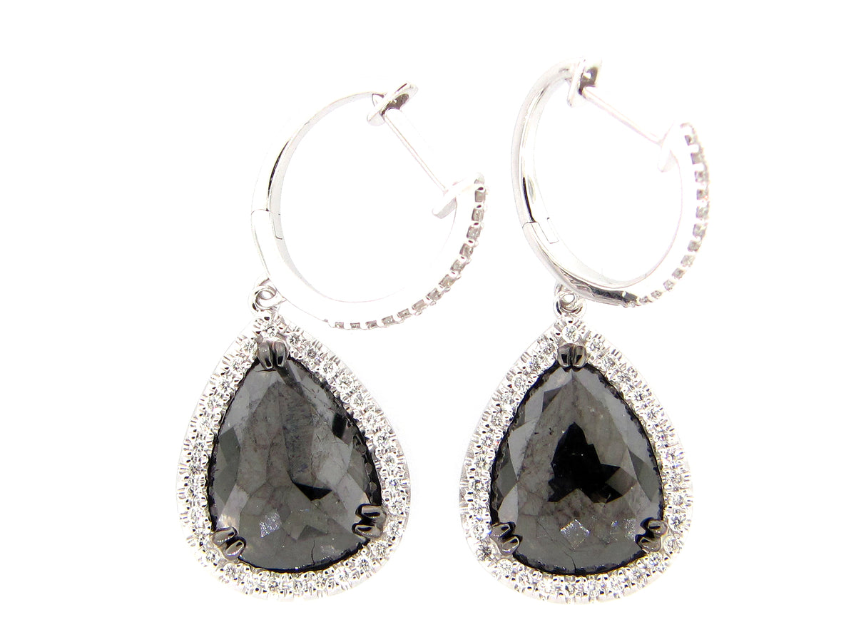 ROSE CUT BLACK & WHITE DIAMOND EARRING, 14KW (R)