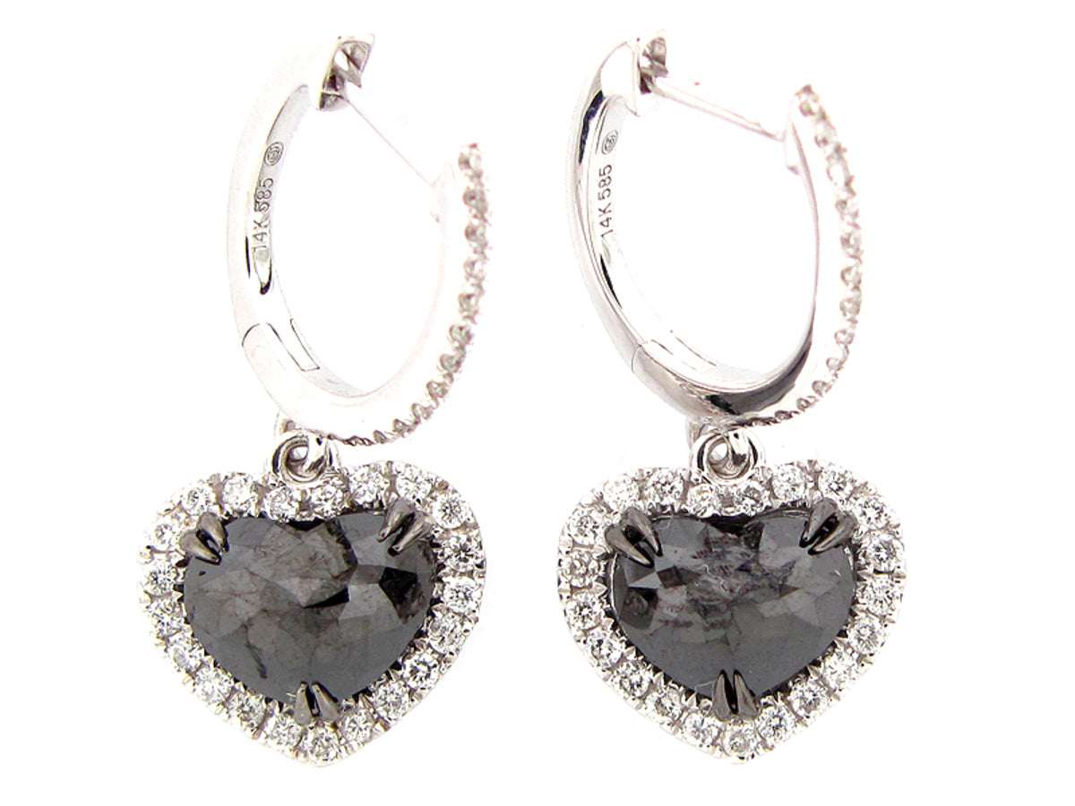 ROSE CUT BLACK & WHITE DIAMOND EARRING, 14KW (R/N)