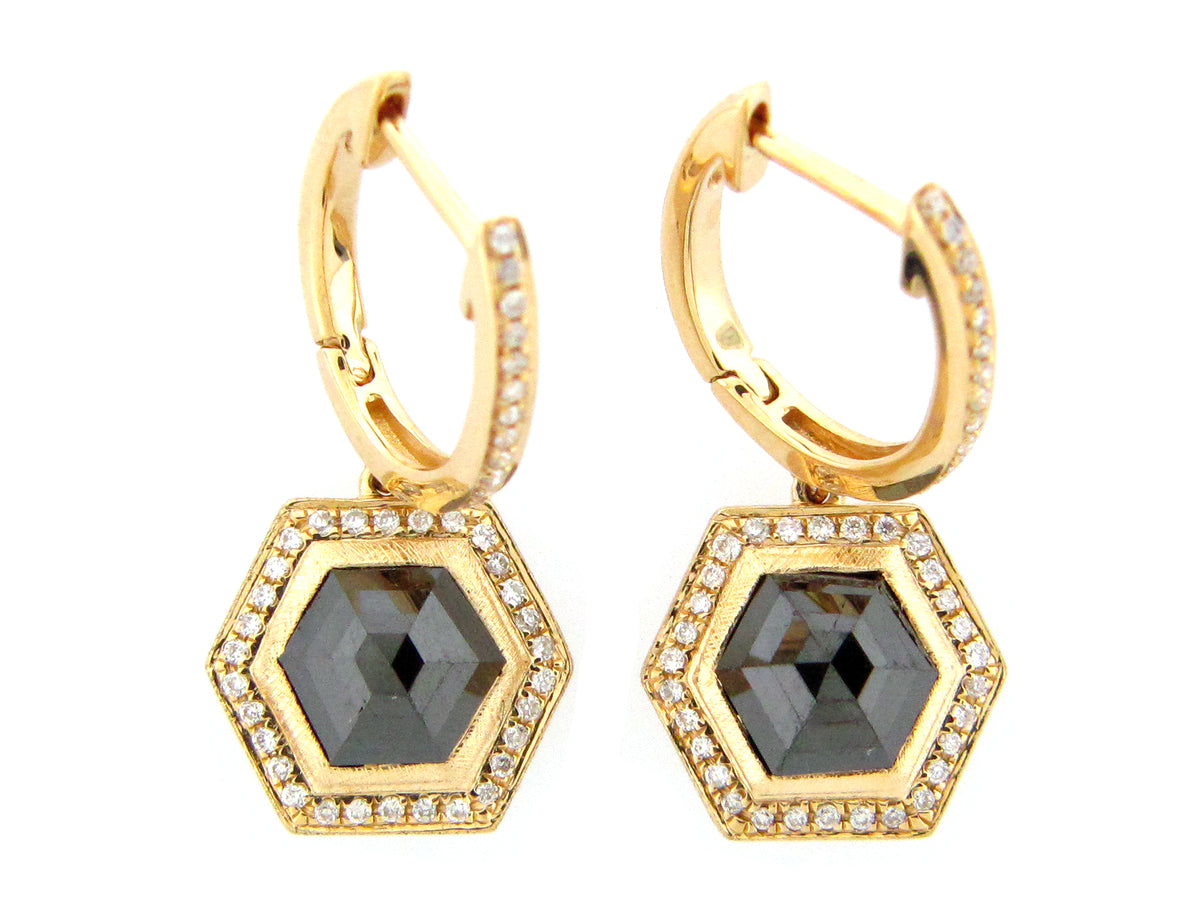 HEXAGON ROSE CUT BLACK & WHITE DIAMOND EARRING
