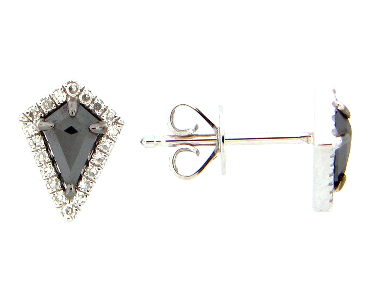 ROSE CUT BLACK & WHITE DIAMOND KITE STUD EARRING