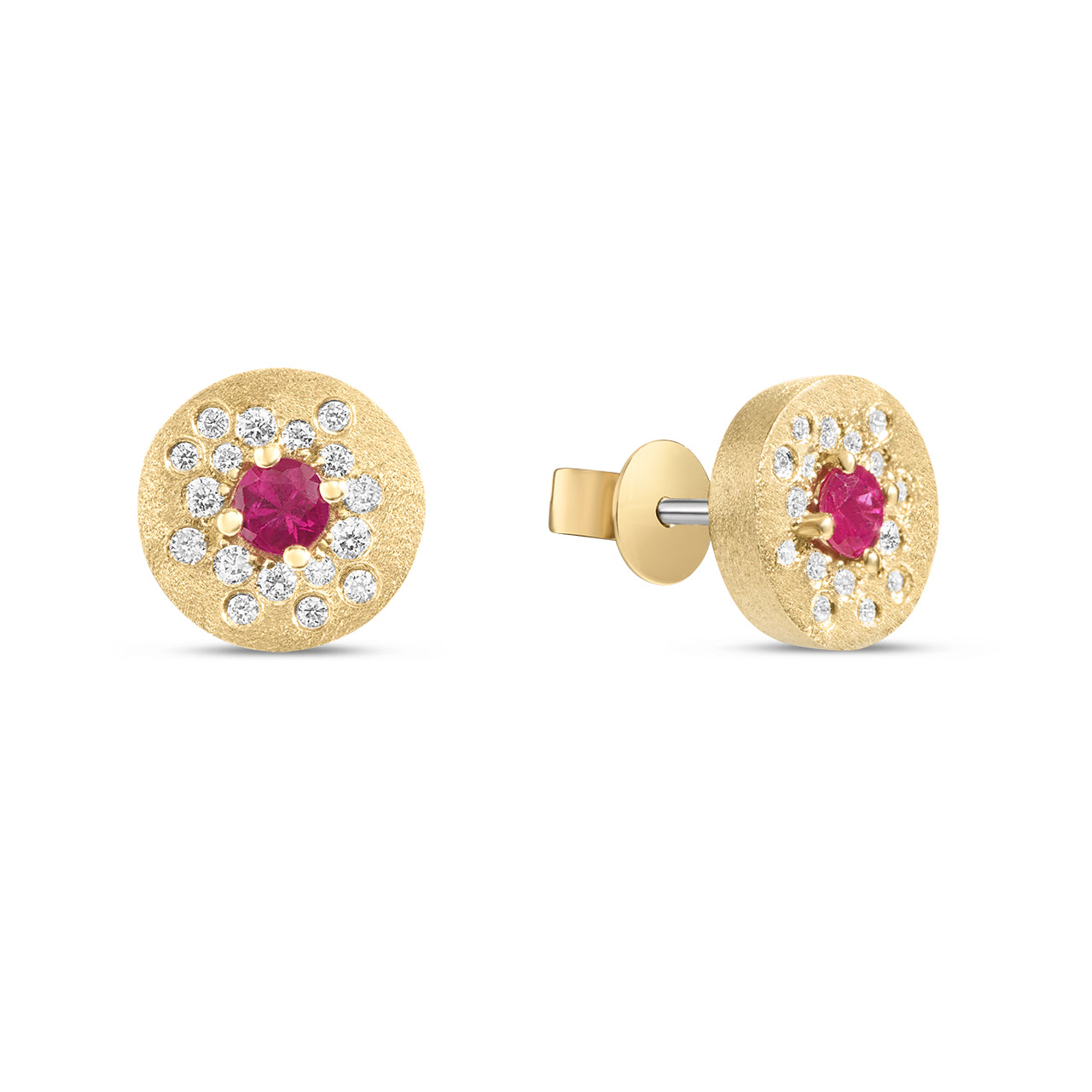 Ruby & Diamond Confetti Burst Disc Stud Earring