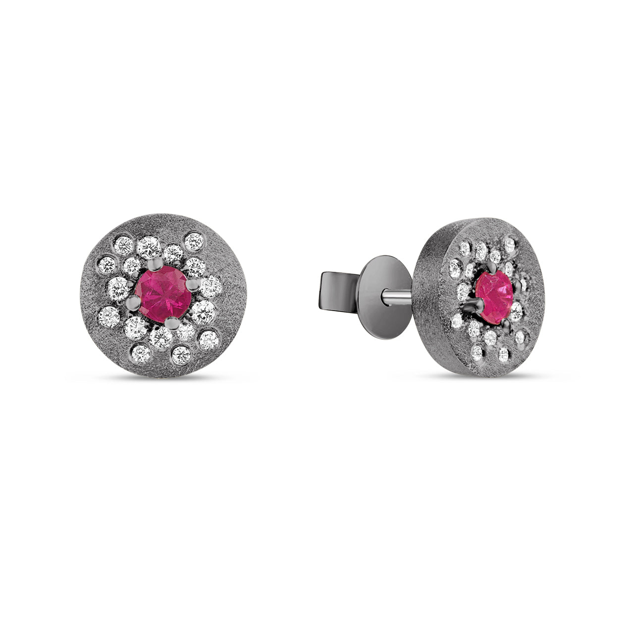 Ruby & Diamond Confetti Burst Disc Stud Earring