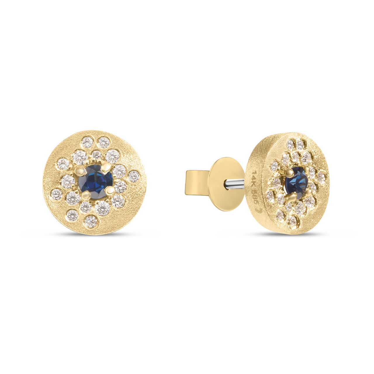 Sapphire & Diamond Confetti Burst Disc Stud Earring