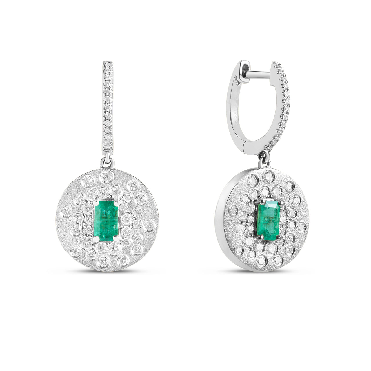 Emerald & Diamond Confetti Disc Drop Earring