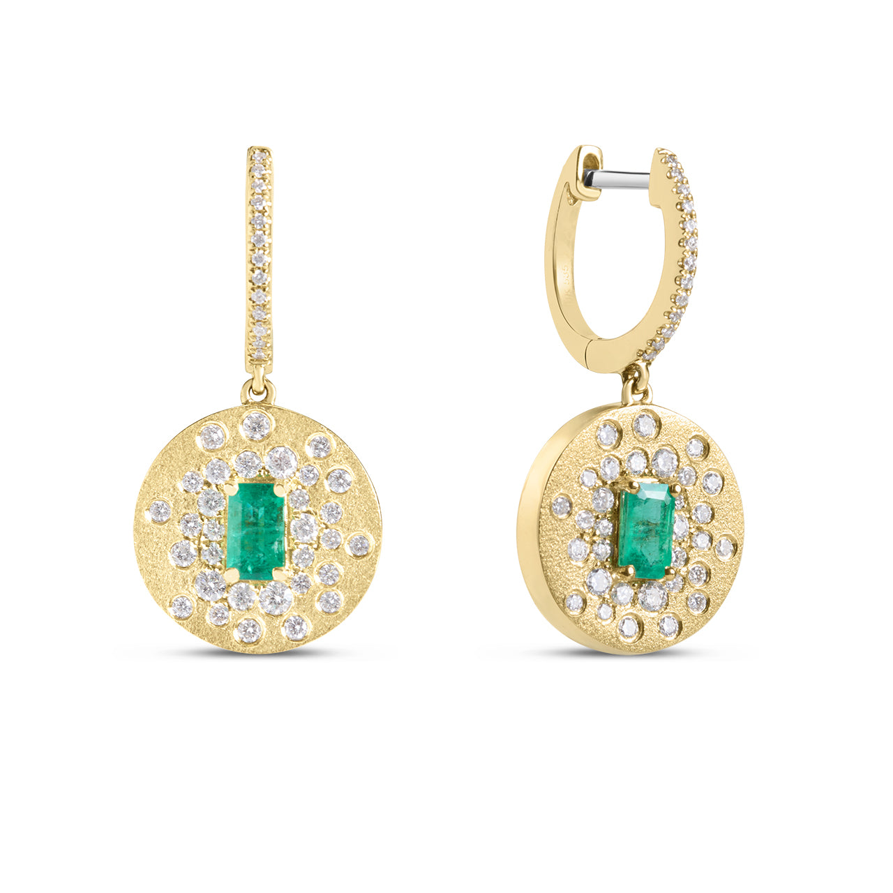 Emerald & Diamond Confetti Disc Drop Earring