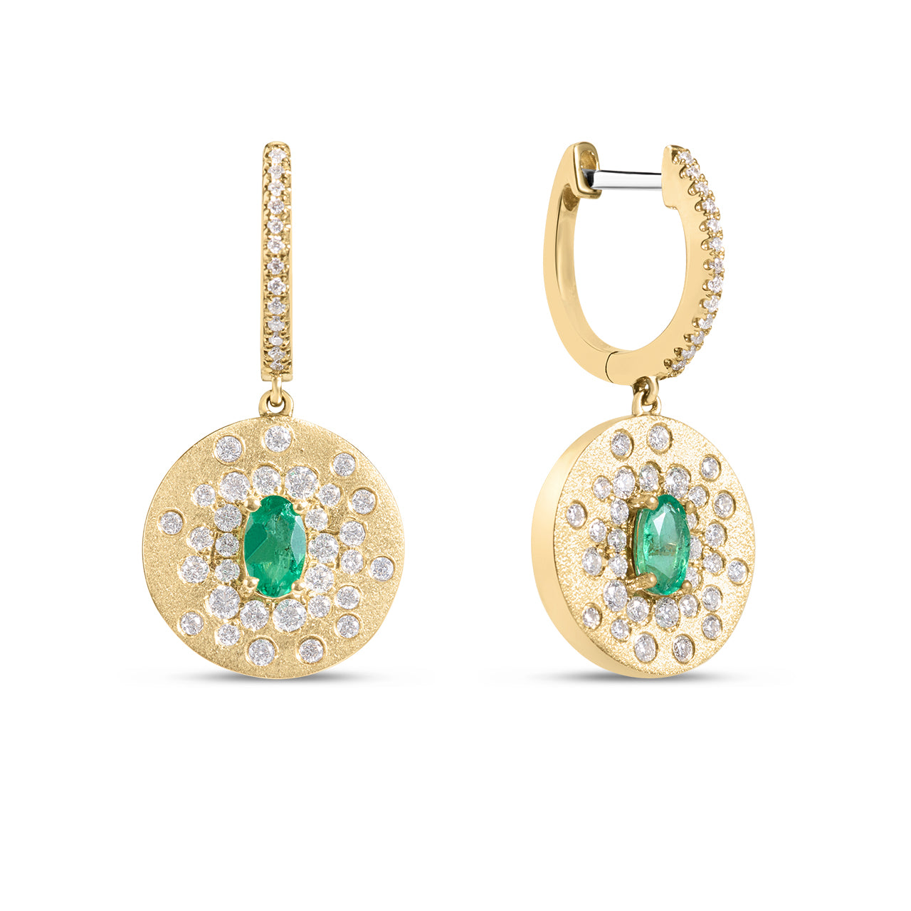 Emerald & Diamond Confetti Disc Drop Earring