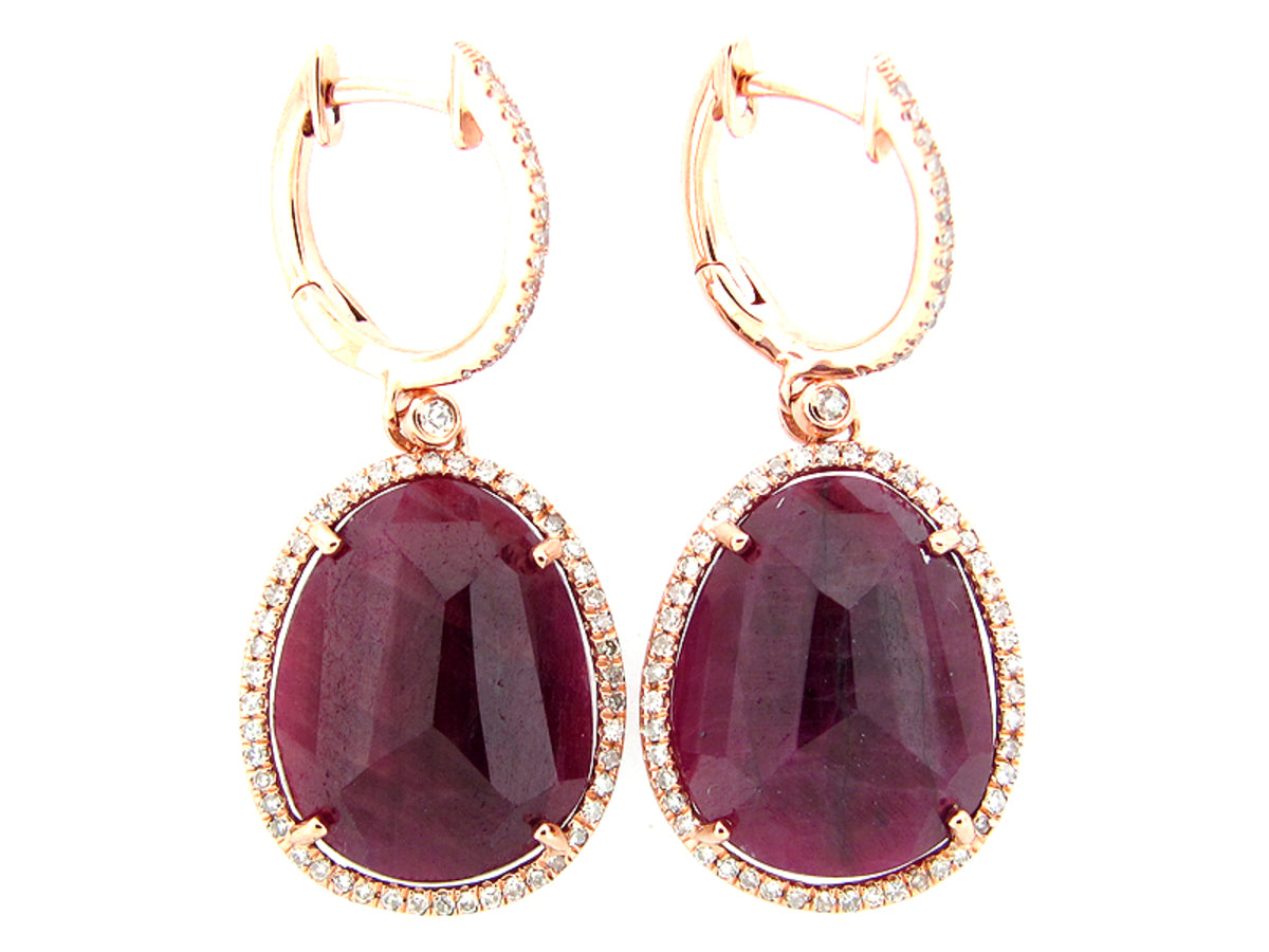 ROSE CUT RUBY & WHITE DIAMOND EARRING, 14KR (N/R)