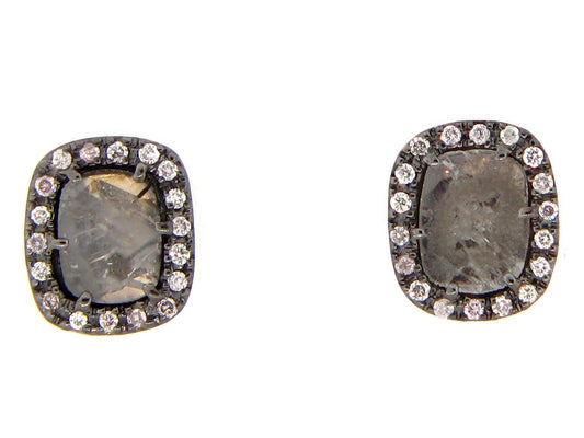 GRAY SLICE DIAMOND STUDS, 18KW (N)