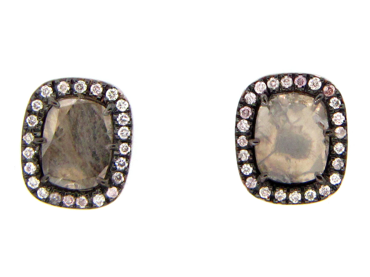 GRAY SLICE DIAMOND STUDS, 18KW (N)