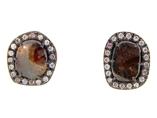 BROWN SLICE DIAMOND STUDS, 18KY (N)