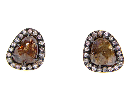 BROWN SLICE DIAMOND STUDS, 18KY (N)