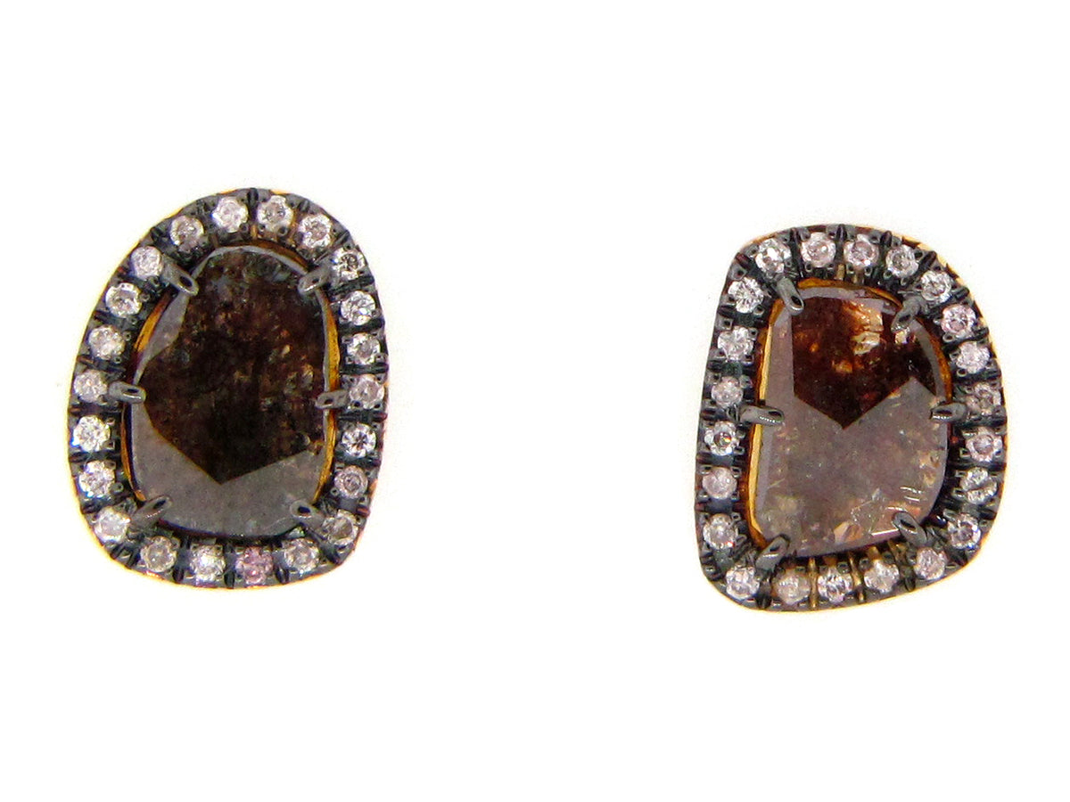BROWN SLICE DIAMOND STUDS, 18KY (N)